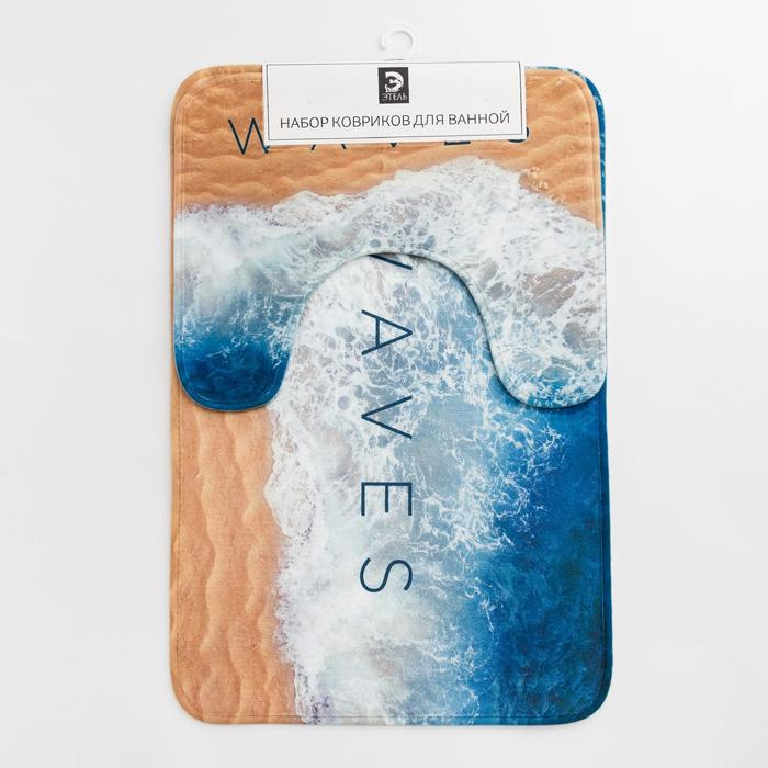 Набор ковриков для ванной Этель Набор ковриков для ванной Этель "Waves" 2 шт, 80х50 см, 50х40 см, велюр