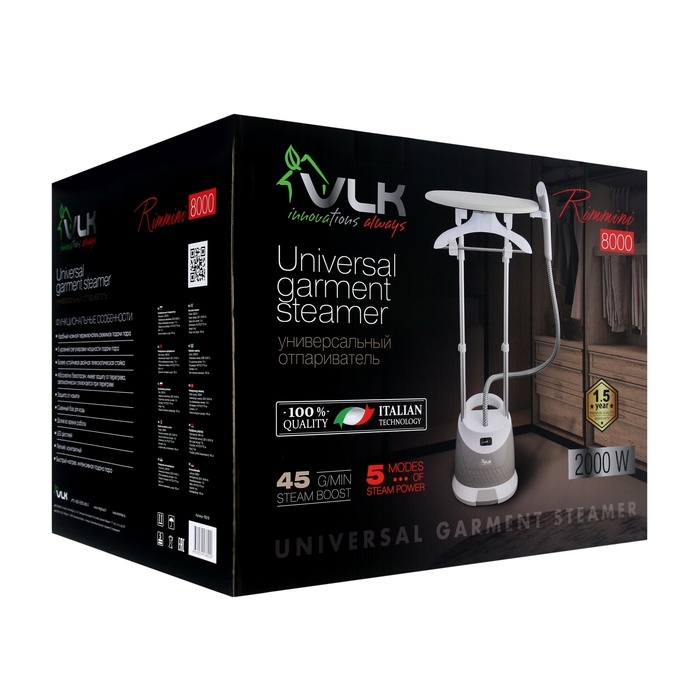 Отпариватель VLK Rimmini 8000, напольный, 2000 Вт, 1.6 л, 45 г/мин, серый Отпариватель VLK Rimmini 8000, напольный, 2000 Вт, 1.6 л, 45 г/мин, серый