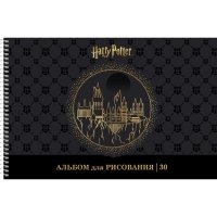 Альбом для рисования А4, 30 листов, на гребне, "Гарри Поттер", обложка мелованный картон, матовая ламинация, 3D фольга, перфорация на отрыв, блок 100 г/м&sup2;, МИКС