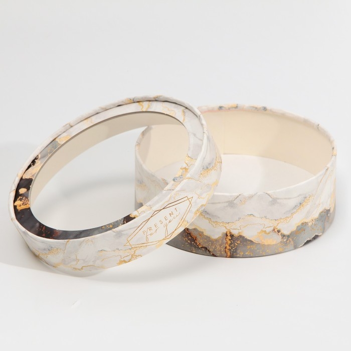 Коробка для макарун, кондитерская упаковка тубус с окном, &laquo;Мрамор&raquo; 16 х 16 х 5 см