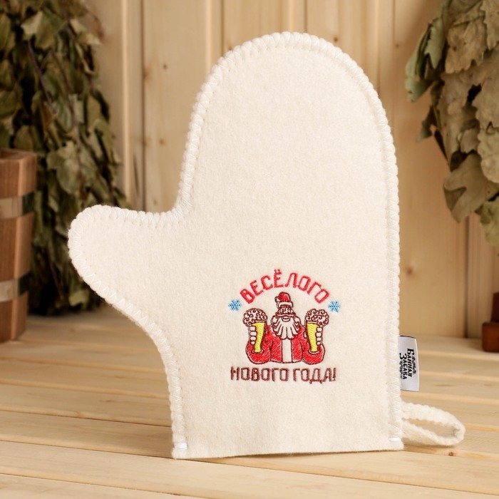 Рукавица для бани с шелкографией Рукавица для бани с шелкографией "Весёлого Нового года!"