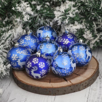 Набор шаров пластик d-6 см, 8 шт "Северный олень" синий Набор шаров пластик d-6 см, 8 шт "Северный олень" синий