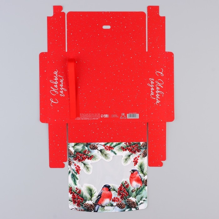 Коробка новогодняя складная &laquo;Снегири на ветке&raquo; 20 х18 х 5 см, Новый год