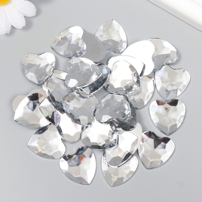 Декор для творчества пластик "Стразы сердце. Прозрачный" набор 30 шт 2,5х2,5 см