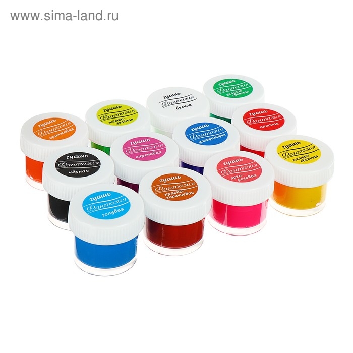 Гуашь 12 цветов х 15 мл "Фантазия", МИКС
