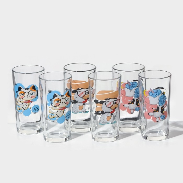 Набор стаканов &laquo;Верные друзья&raquo;, стеклянный, 230 мл, 6 шт, рисунок микс