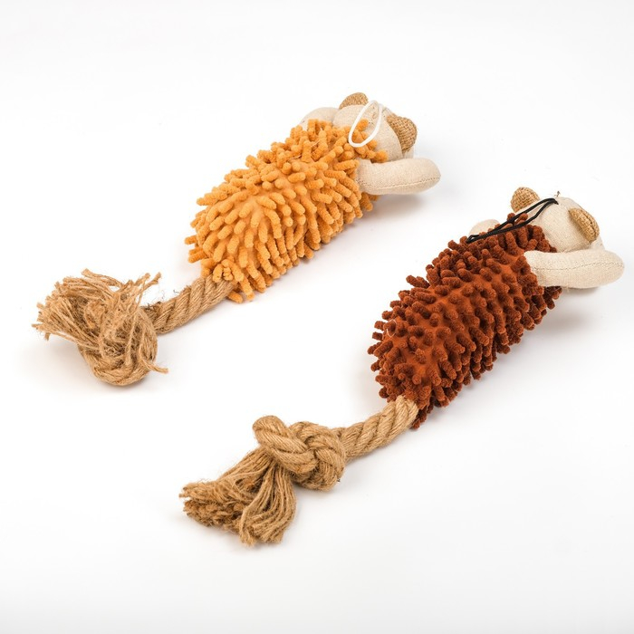 Игрушка мягкая для собак Игрушка мягкая для собак "Пёс" с пищалкой и канатом, 39 х 11 см, коричневая