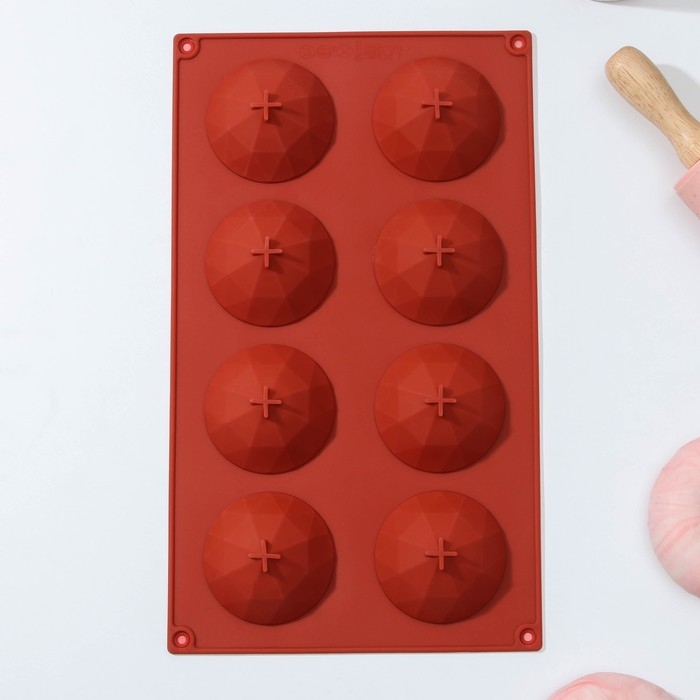 Форма для выпечки Доляна &laquo;Бриллиант&raquo;, силикон, 8 ячеек, 29&times;17&times;2,2 см, d=5,8 см, цвет коричневый