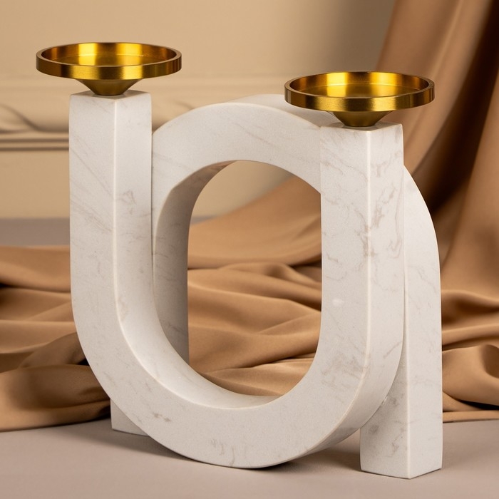 Подсвечник латунь, мрамор &laquo;Камелия&raquo; 19 х 18 х 8 см