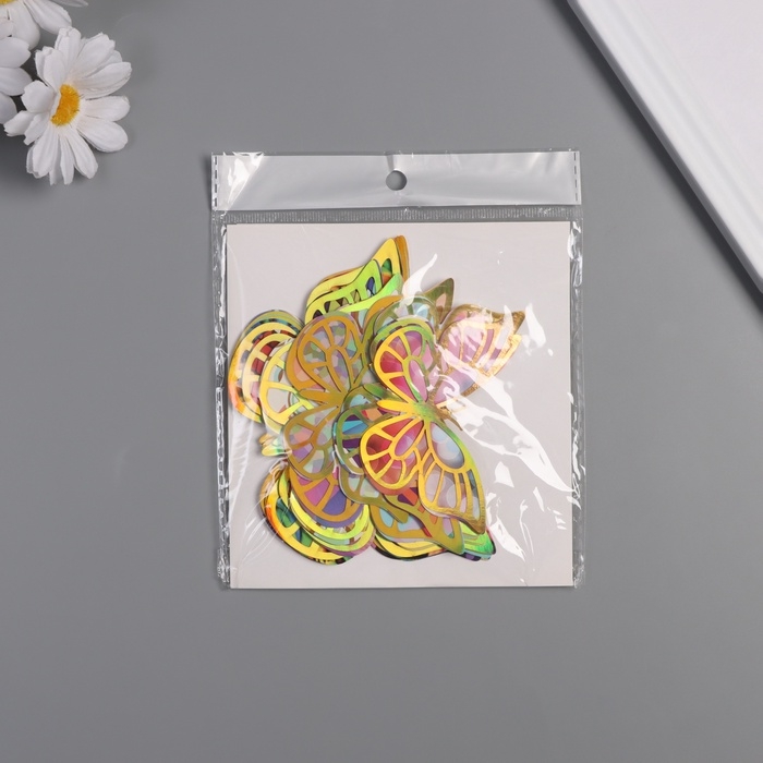 Наклейка бумага, пластик "Бабочки, цветные пятна" золото набор 12 шт 12 см, 10 см 8 см