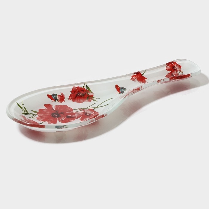 Подставка стеклянная под ложку Доляна &laquo;Красные маки&raquo;, 23,5&times;8,3&times;1,5 см