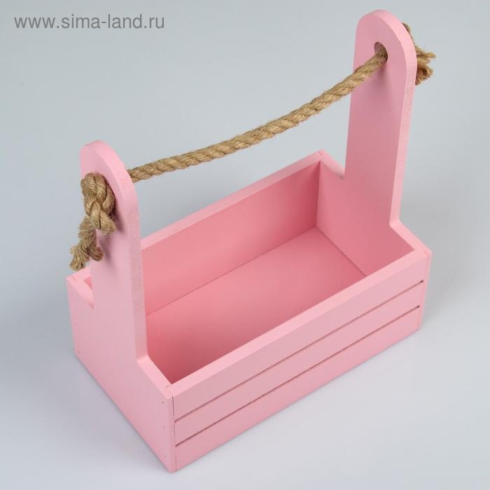 Набор кашпо деревянных 2 в 1 (25&times;15&times;30; 21&times;12&times;23 см) "Dear", ручка канат, розовый