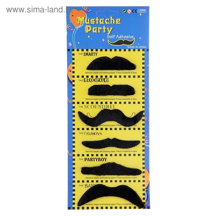 Карнавальные усы &laquo;Мини&raquo;, набор 6 шт.