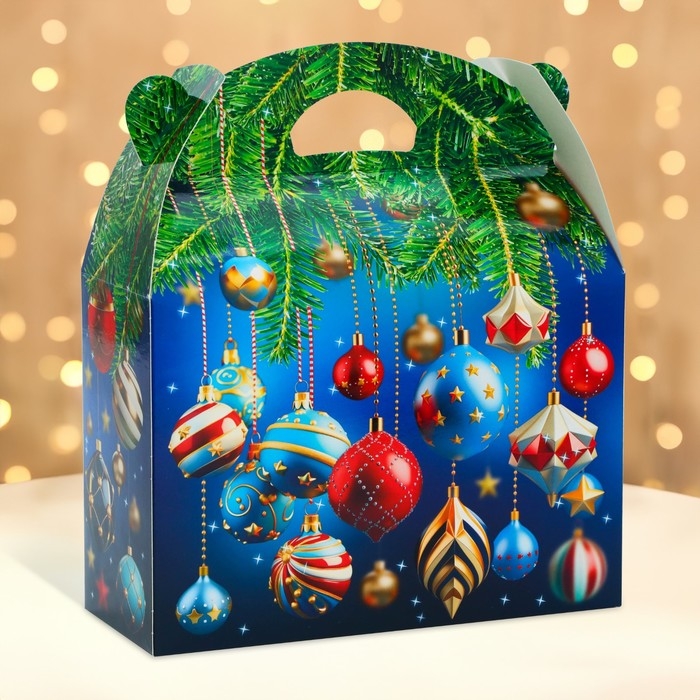 Новый год. Подарочная коробка Новогодняя Баул Новый год. Подарочная коробка Новогодняя Баул "Новогодние игрушки" 22 х 9 х 22 см.