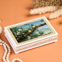 Шкатулка &laquo;Синички на ветке&raquo;, белая, 11&times;16 см, лаковая миниатюра