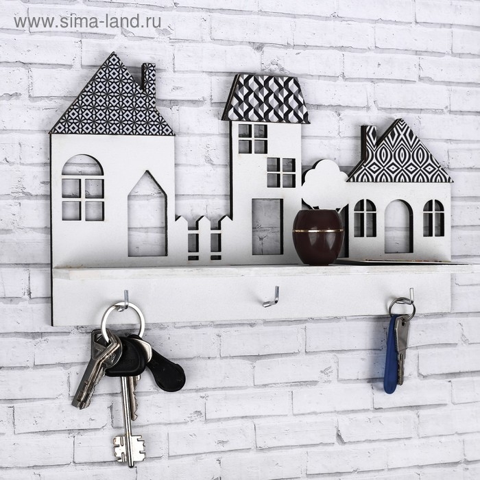 Ключница настенная с полкой &laquo;Домики&raquo;.