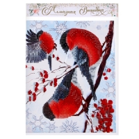 Алмазная мозаика на новый год с частичным заполнением &laquo;Снегири&raquo;, 20 х 25 см, новогодний набор для творчества