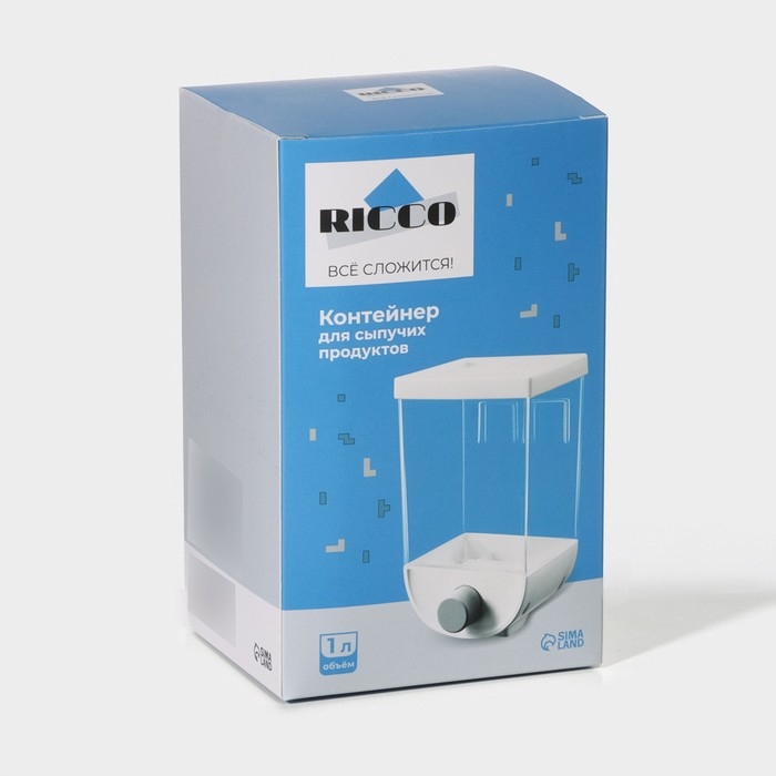 Контейнер - дозатор для сыпучих продуктов RICCO, 11,8&times;9,5&times;19 см, 1 л, цвет белый