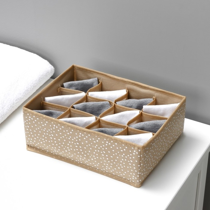 Органайзер для хранения белья Доляна Points, 12 ячеек, 27×20×10 см, цвет бежевый Органайзер для хранения белья Доляна Points, 12 ячеек, 27×20×10 см, цвет бежевый