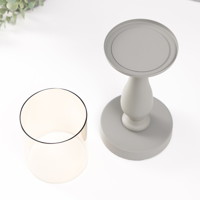 Подсвечник металл на 1 свечу d=10 см Подсвечник металл на 1 свечу d=10 см "Воланд" серый 11х11х36 см