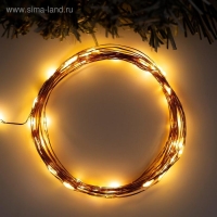 Гирлянда &laquo;Нить&raquo; 5 м роса, IP20, медная нить, 50 LED, свечение тёплое белое, 2 режима, AAх3