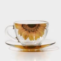 Чайная пара стеклянная &laquo;Живая природа. Подсолнух&raquo;, 250 мл