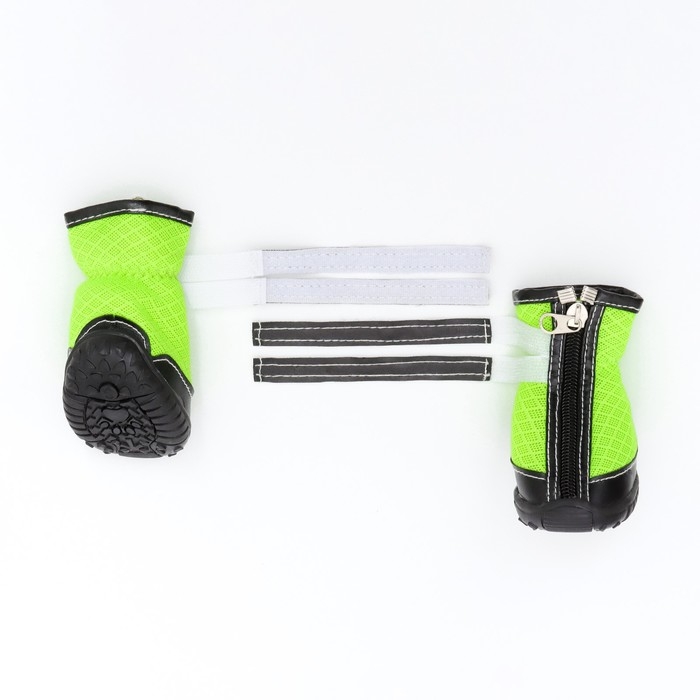 Ботинки высокие для больших собак, набор 4 шт, размер L (подошва 10х7 см), чёрно-салатовые