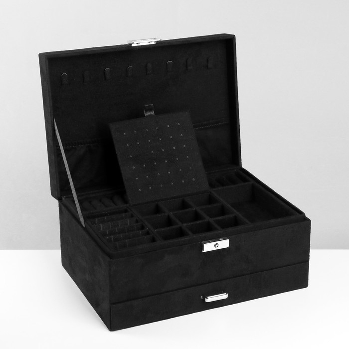 Подставка для украшений &laquo;Шкатулка&raquo; 2-х уровневая, флок, 24,5&times;17&times;12 см, цвет чёрный