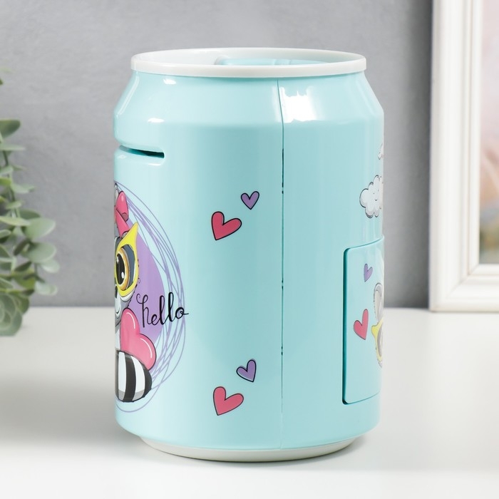 Копилка пластик Копилка пластик "Банка. Енотик" кодовый замок, звук АА голубой 15х21 см