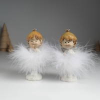 Сувенир полистоун "Ангелочек в белом пуховом платье с короткими волосами" МИКС 6х6х11 см