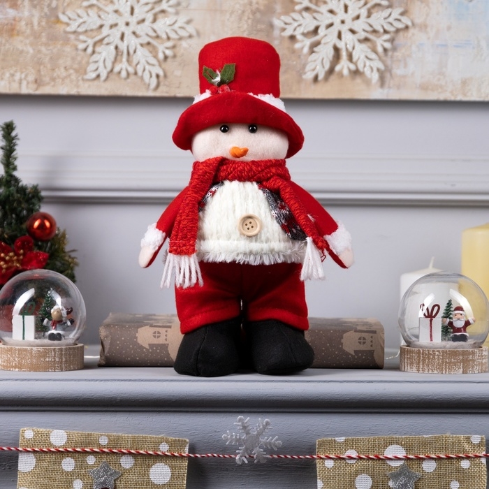 Светодиодная фигура &laquo;Снеговик&raquo; 13 &times; 30 &times; 8 см, текстиль, батарейки LR1130х3 (в комплекте), свечение тёплое белое