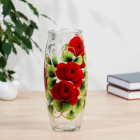Ваза "Красная Роза" роспись на проз.стекле, d-7см 10х23 см