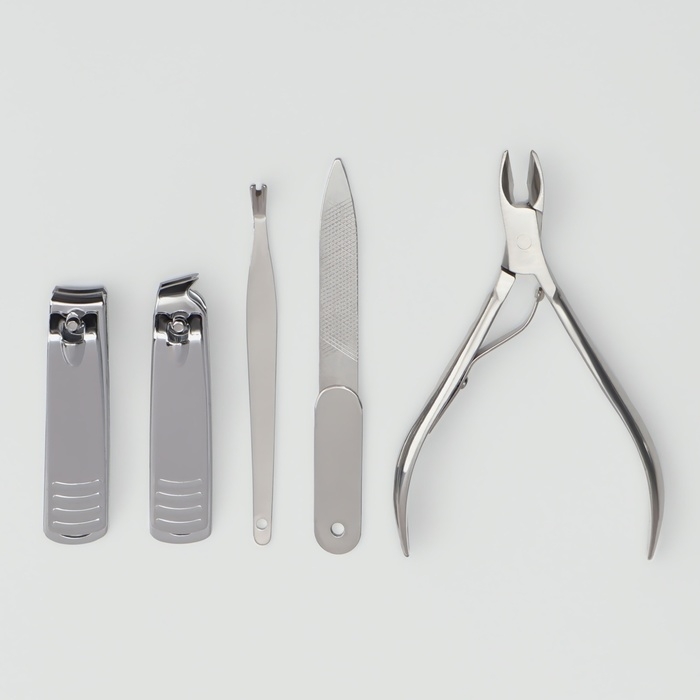 Набор маникюрный, 5 предметов, в металлическом футляре, цвет серебристый Набор маникюрный, 5 предметов, в металлическом футляре, цвет серебристый