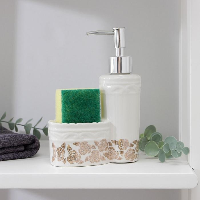 Дозатор для моющего средства с подставкой для губки Доляна &laquo;Роза золотая&raquo;, 200 мл