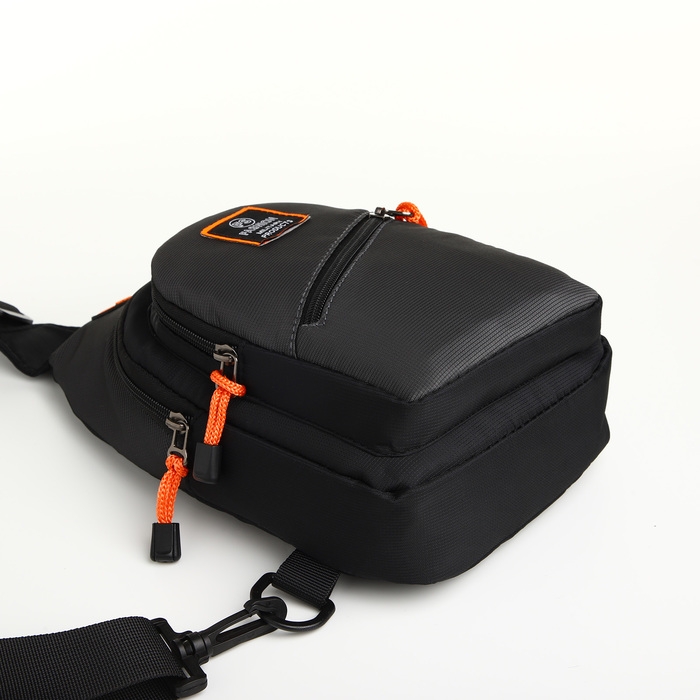 Сумка-слинг на молнии, наружный карман, цвет серый/чёрный Сумка-слинг на молнии, наружный карман, цвет серый/чёрный