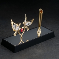 Ручка на подставке «Голуби», 16×6×19 см, с кристаллами Ручка на подставке «Голуби», 16×6×19 см, с кристаллами