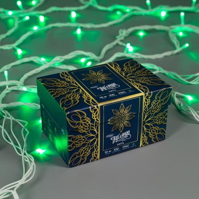 Гирлянда «Нить» 10 м, IP44, УМС, белая нить, 100 LED, свечение зелёное, 220 В Гирлянда «Нить» 10 м, IP44, УМС, белая нить, 100 LED, свечение зелёное, 220 В