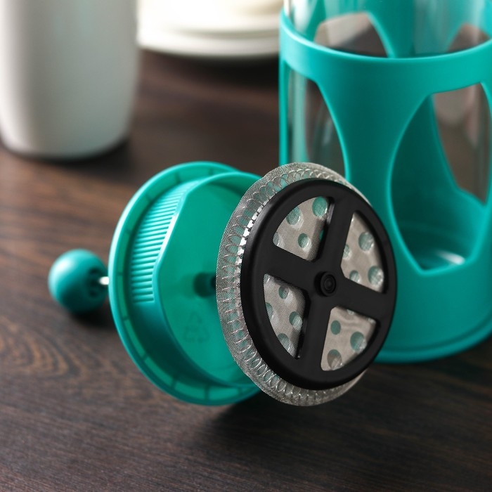 Чайник заварочный френч - пресс Доляна «Оливер», 600 мл, стекло, цвет бирюзовый Чайник заварочный френч - пресс Доляна «Оливер», 600 мл, стекло, цвет бирюзовый