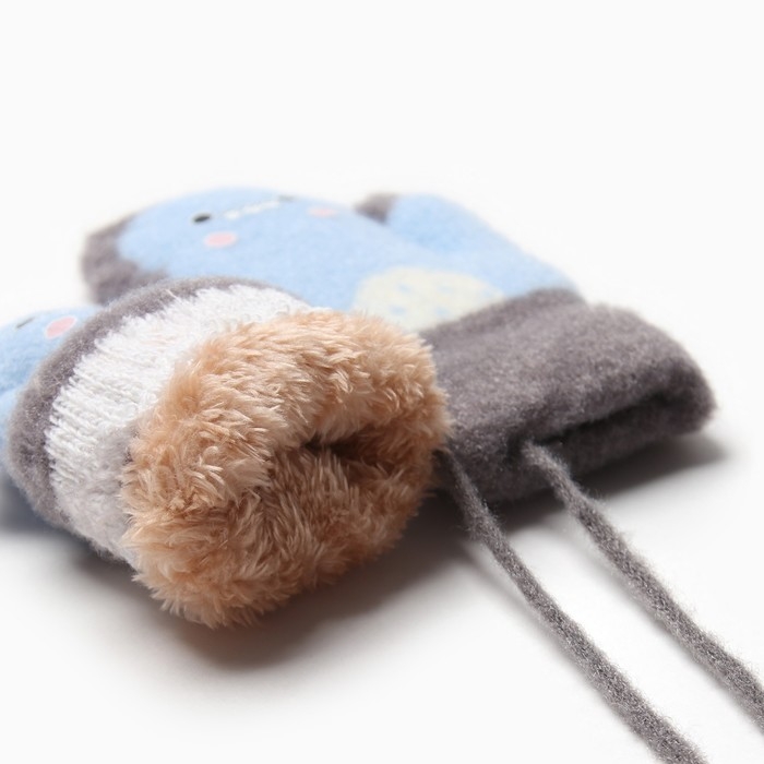 Варежки детские на иск.меху MINAKU динозавр 13 см голубой Варежки детские на иск.меху MINAKU динозавр 13 см голубой