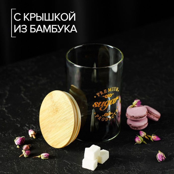 Банка стеклянная для хранения сыпучих продуктов &laquo;Эко. Сахар&raquo;, 1 л, 10&times;15 см, с бамбуковой крышкой