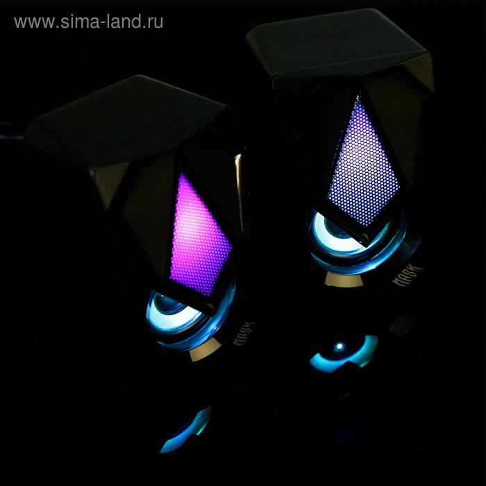 Компьютерные колонки 2.0 Qumo Mask AS004, 2х5 Вт, USB, RGB подсветка, чёрные