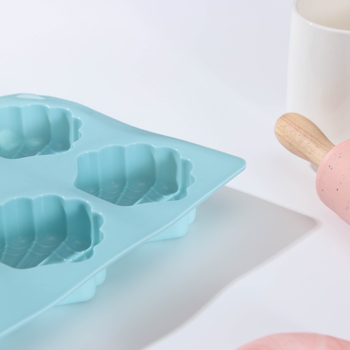 Форма для выпечки Доляна &laquo;Устрица&raquo;, силикон, 30&times;17&times;2,6 см, 8 ячеек (7,2&times;6,2 см, цвет МИКС