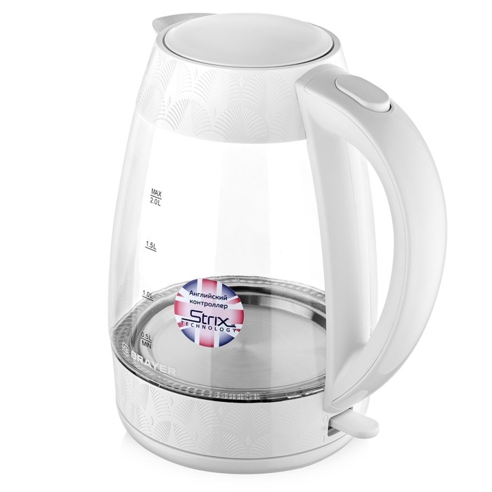 Чайник электрический BRAYER 1024BR-BK, стекло, 2 л, 2200 Вт, белый