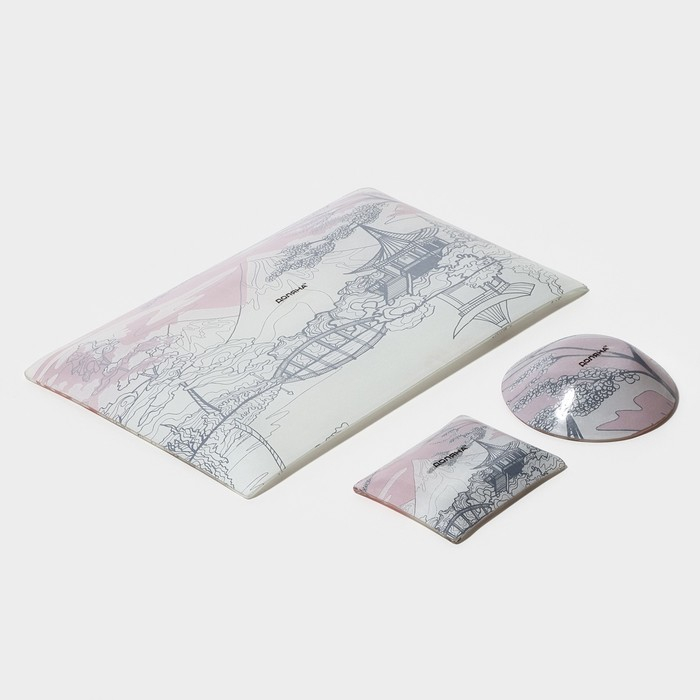 Набор для суши из стекла Доляна &laquo;Закат&raquo;, 3 предмета: соусники 8&times;2 см, 8&times;6 см, подставка 25&times;15&times;2 см