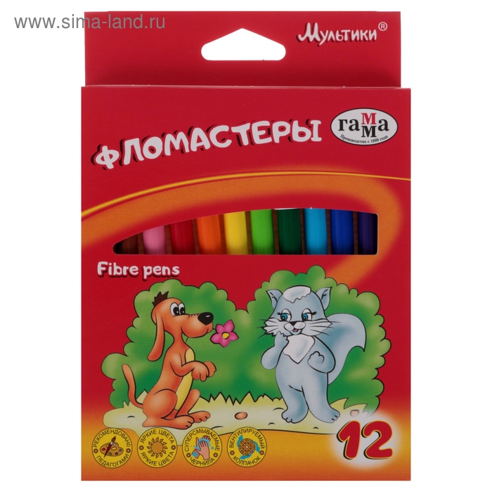Фломастеры 12 цветов Гамма Фломастеры 12 цветов Гамма "Мультики", смываемые, картонная упаковка, европодвес 180319_05