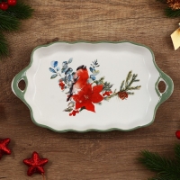 Новый год! Блюдо новогоднее керамическое «Снегирь», 23х13х2.5 см, цвет белый Новый год! Блюдо новогоднее керамическое «Снегирь», 23х13х2.5 см, цвет белый