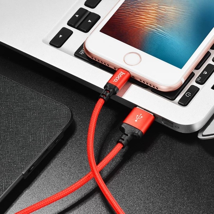 Кабель Hoco X14, Lightning - USB, 2.4 А, 1 м, быстрая зарядка, оплётка нейлон, красный Кабель Hoco X14, Lightning - USB, 2.4 А, 1 м, быстрая зарядка, оплётка нейлон, красный