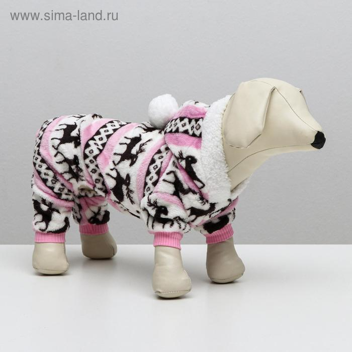 Комбинезон "Олени" с капюшоном, размер L (ДС 35 см, ОГ 45 см, ОШ 35 см), розовый