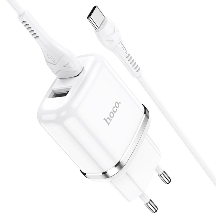 Сетевое зарядное устройство Hoco N4, 2 USB - 2.4 А, кабель Type-C 1 м, белый Сетевое зарядное устройство Hoco N4, 2 USB - 2.4 А, кабель Type-C 1 м, белый