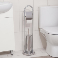 Ёрш для унитаза напольный Accoona, 21,5&times;21,5&times;81 см, с держателем для туалетной бумаги, цвет хром